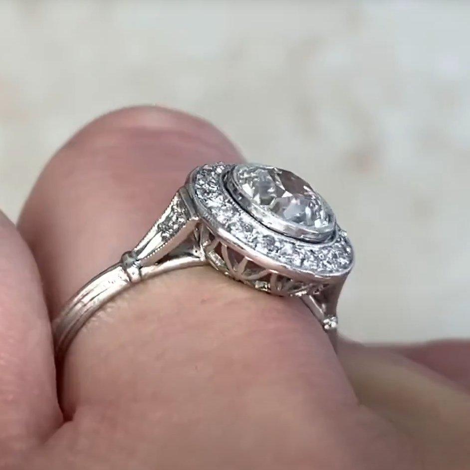 Taille vieille Europe Bague de fiançailles ancienne en platine avec diamant de taille européenne ancienne (environ 1 carat) en vente
