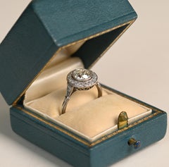 Diamond Halo Engagement Ring. 1.20ct Old Euro Diamond Halo Platinum Ring JSI1