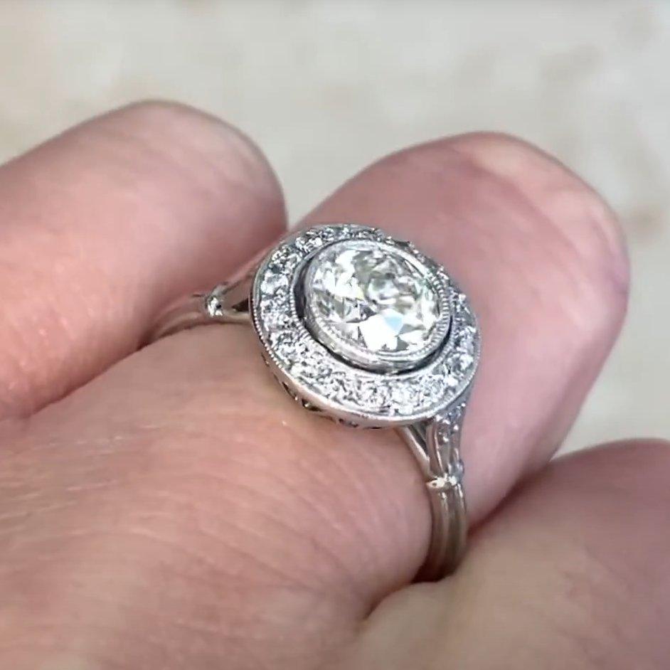 Bague de fiançailles ancienne en platine avec diamant de taille européenne ancienne (environ 1 carat) Pour femmes en vente
