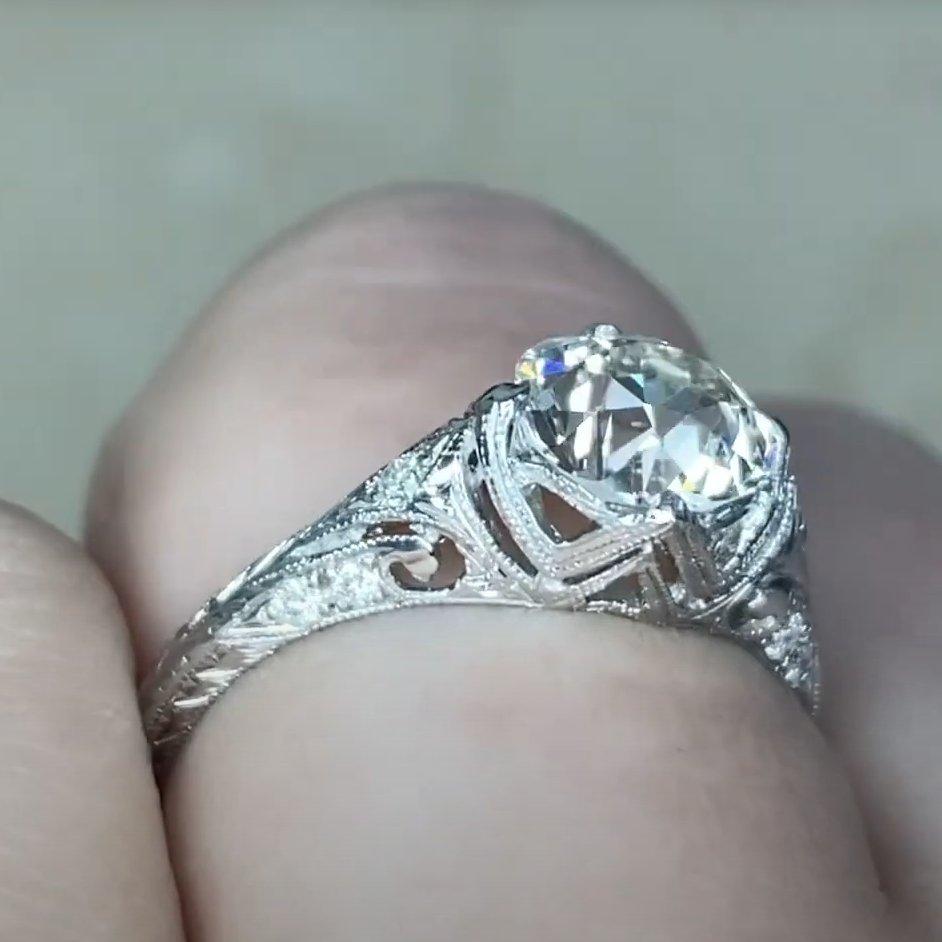 Anillo de compromiso de diamantes antiguos (aprox. 1,50 quilates), talla europea antigua, platino Corte europeo antiguo en venta