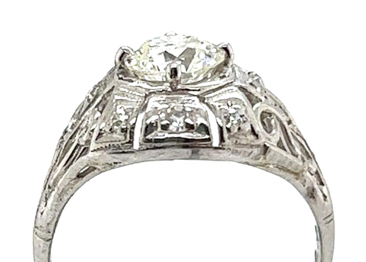Old European Cut Art Deco Diamond Ring .87ct H/SI1 Old Euro EGL Certified Original 1920's Plat For Sale