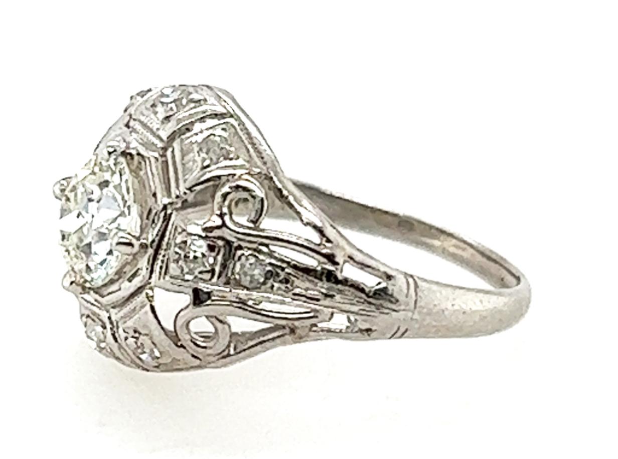 Art Deco Diamond Ring .87ct H/SI1 Old Euro EGL Certified Original 1920's Plat In Good Condition For Sale In Dearborn, MI