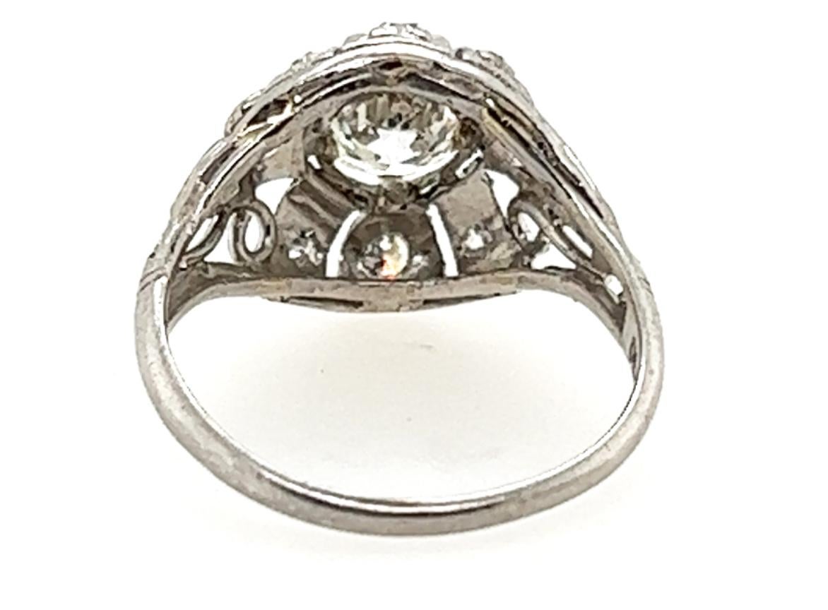 Art Deco Diamond Ring .87ct H/SI1 Old Euro EGL Certified Original 1920's Plat For Sale 1