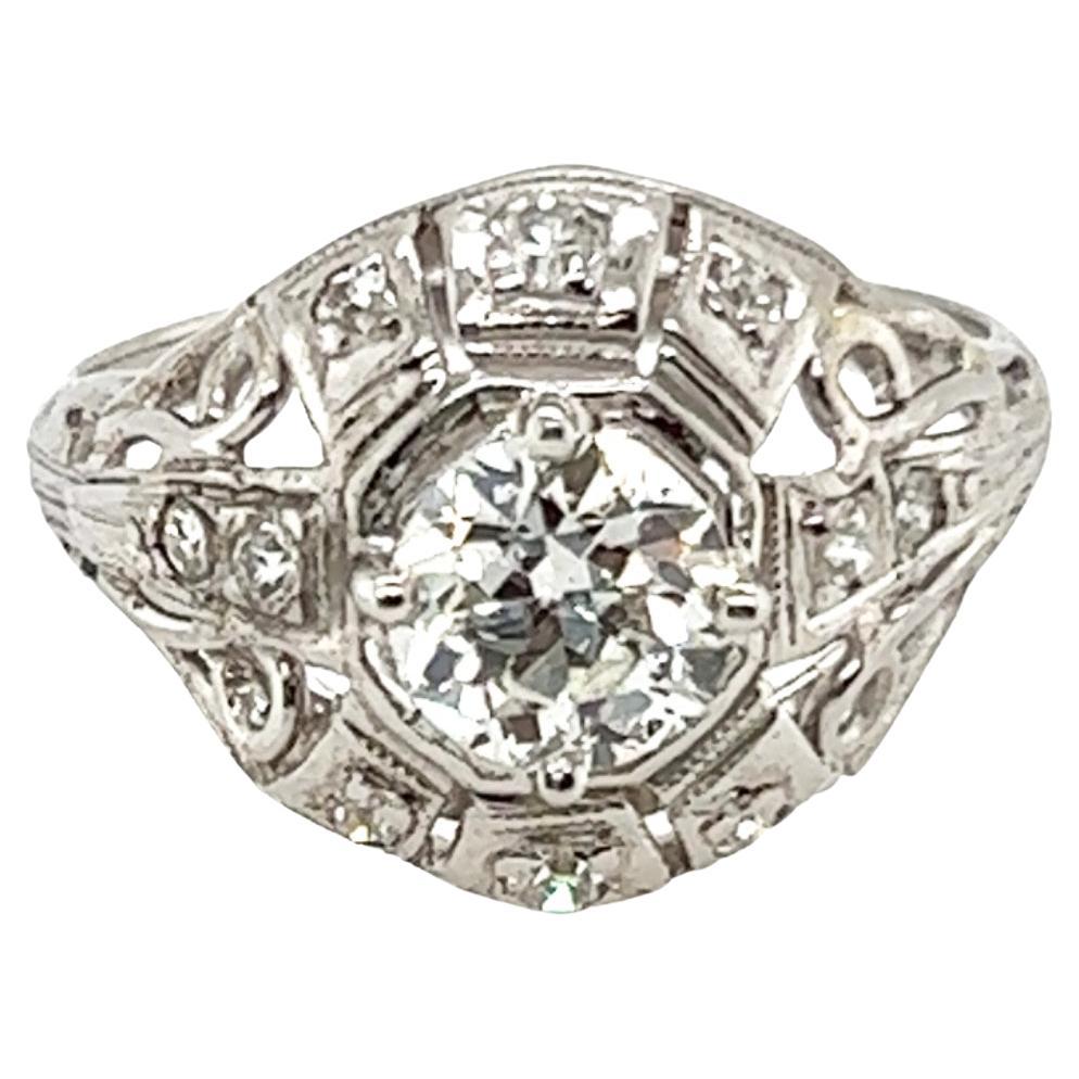 Art Deco Diamond Ring .87ct H/SI1 Old Euro EGL Certified Original 1920's Plat For Sale