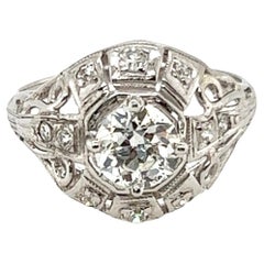 Antique Art Deco Diamond Ring .87ct H/SI1 Old Euro EGL Certified Original 1920's Plat