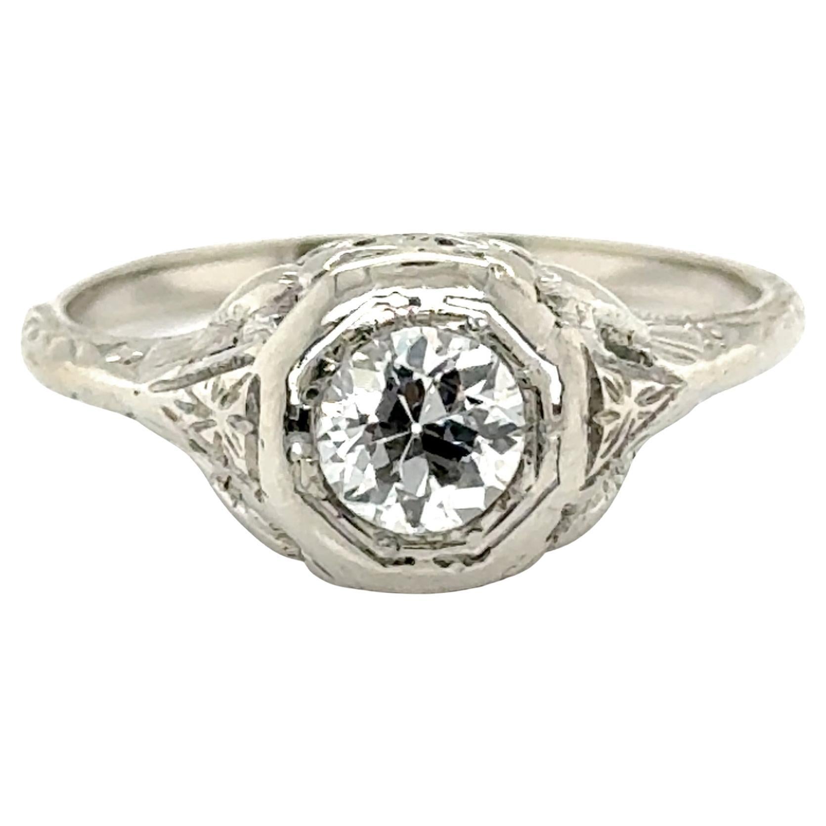 Anillo de compromiso de diamantes antiguos GIA .54ct 18K Love Bird Deco Original de 1930