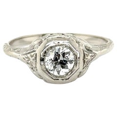 Anello di fidanzamento con diamante antico GIA .54ct 18K Love Bird Deco Originale degli anni '30