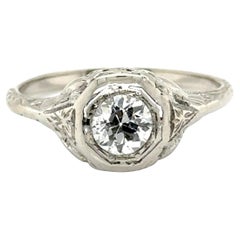 Antique Diamond Engagement Ring GIA .54ct 18K Love Bird Deco Original 1930's