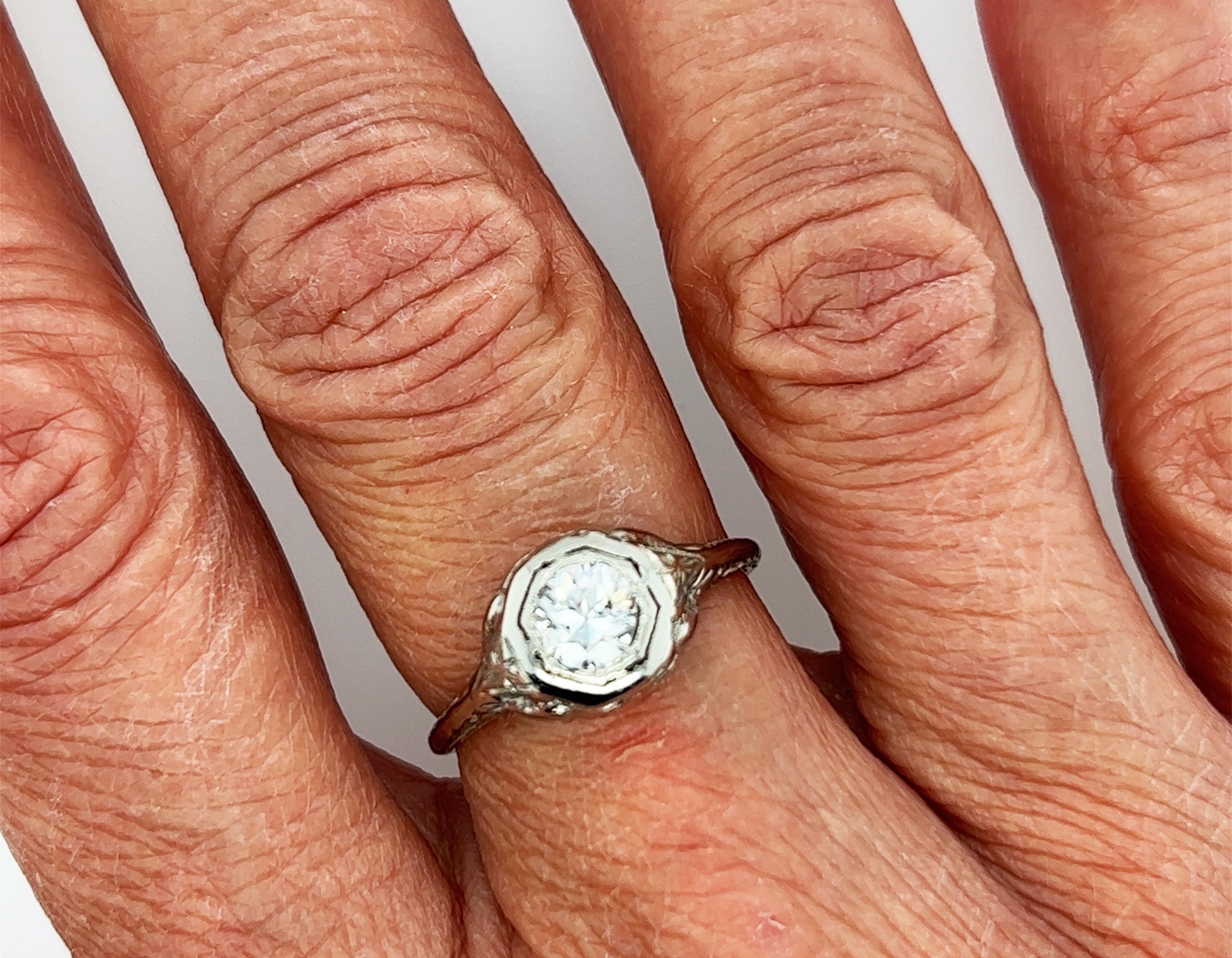 Old European Cut Antique Diamond Engagement Ring GIA .54ct 18K Love Bird Deco Original 1930's For Sale