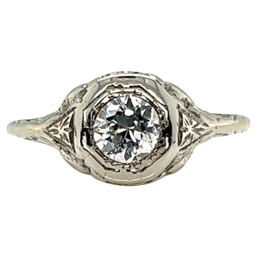 Antique Diamond Engagement Ring GIA .54ct 18K Love Bird Deco Original 1930's For Sale