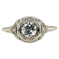 Antique Diamond Engagement Ring GIA Certified .54ct 18K Love Bird Deco Vintage