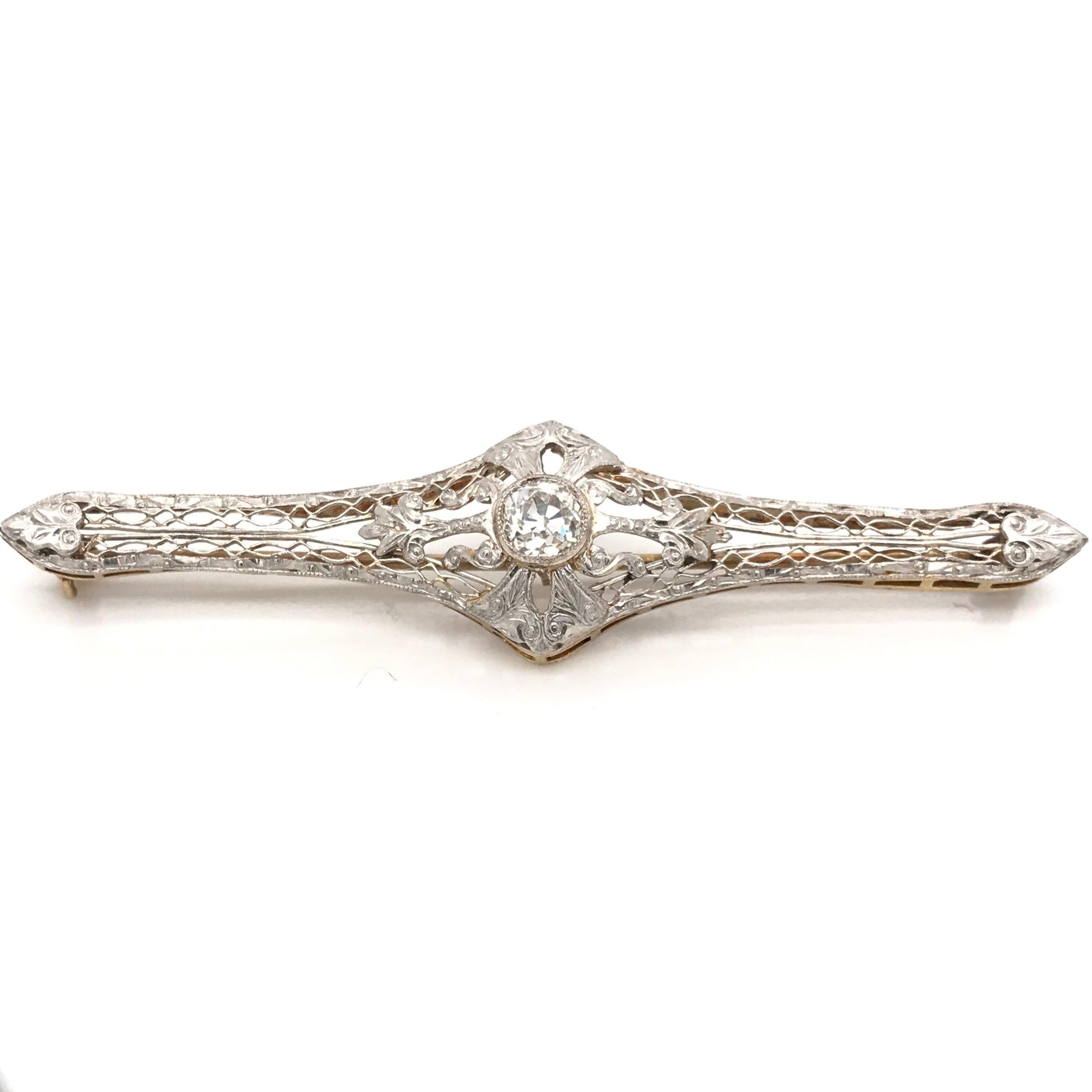 Art Deco Antique Diamond Filigree Brooch For Sale