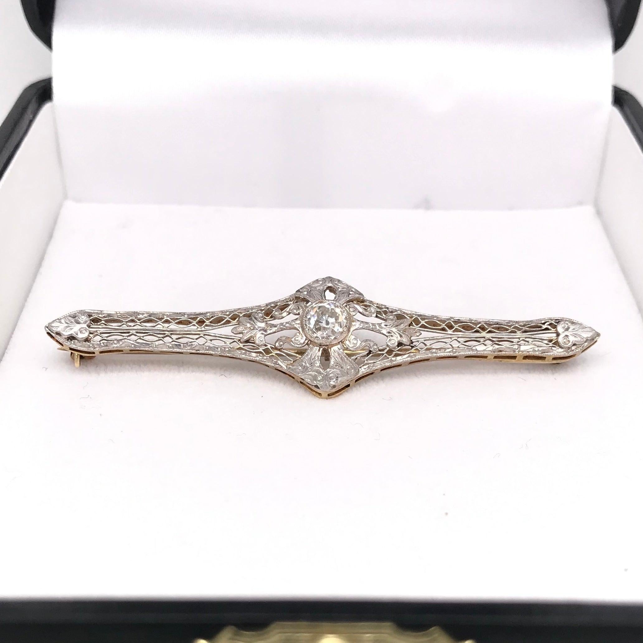 Women's Antique Diamond Filigree Brooch For Sale