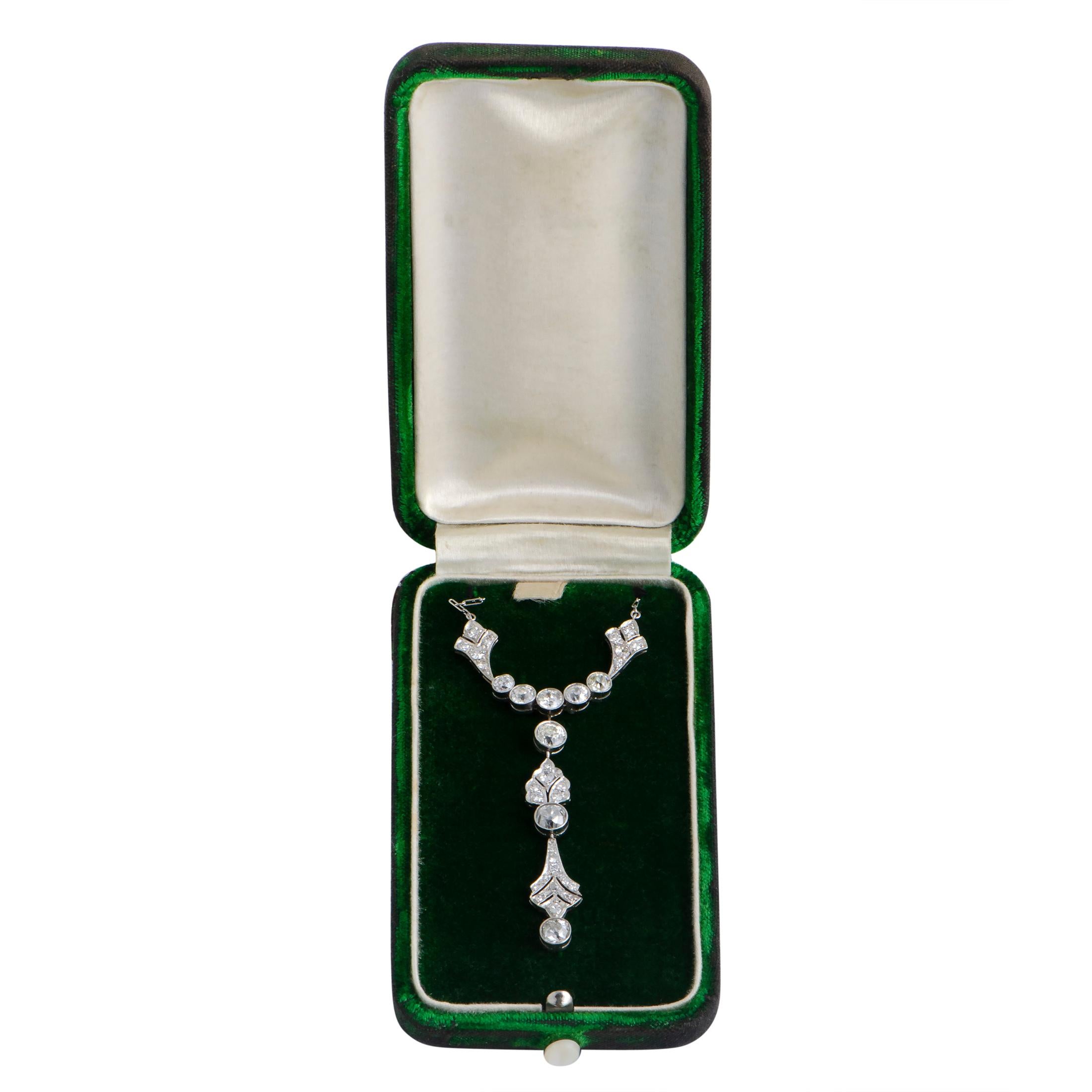 Antique Diamond Filigree Platinum Pendant Necklace In Excellent Condition In Southampton, PA