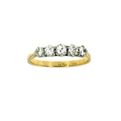Antique Diamond Five-Stone Platinum Gold Ring