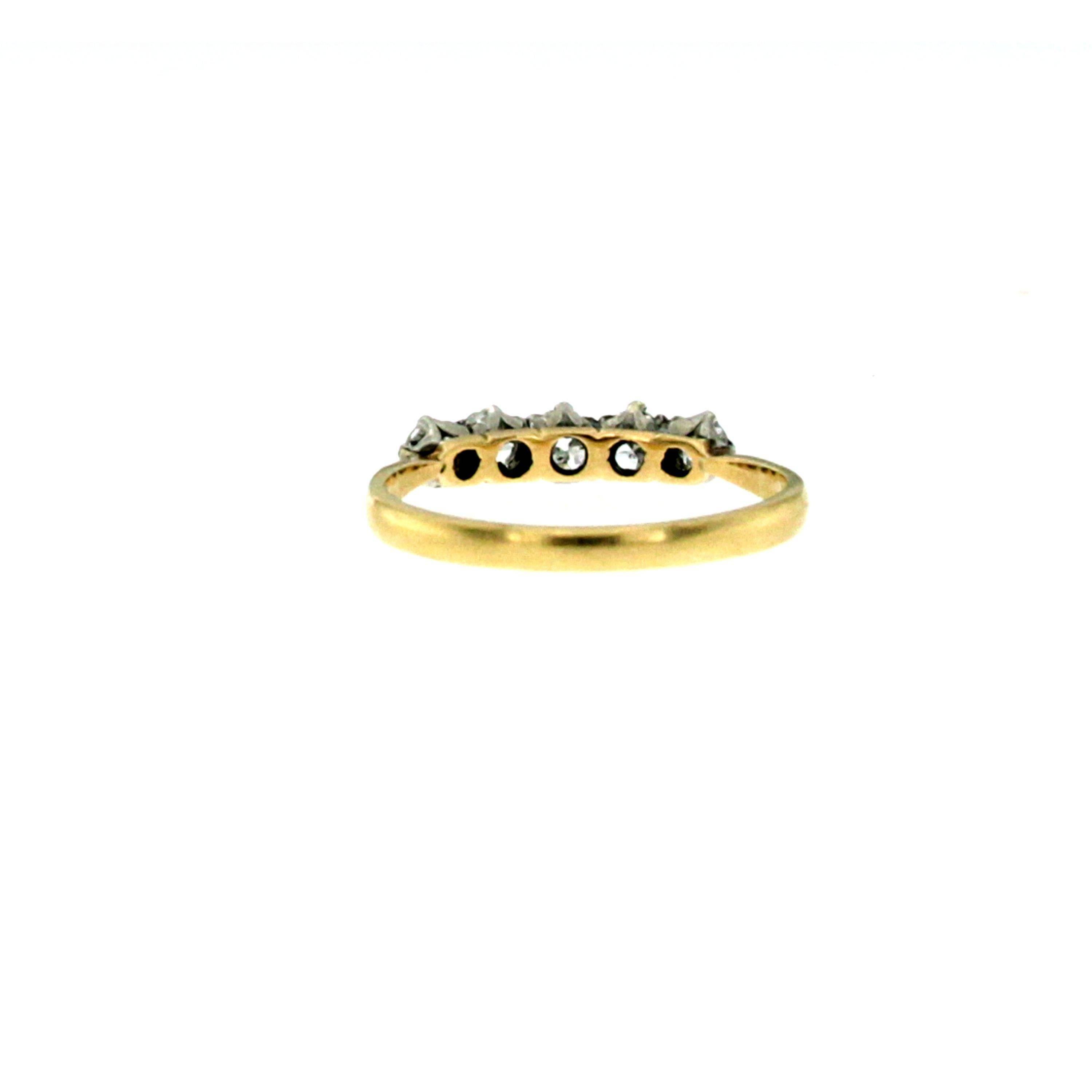 Women's Antique Diamond Five-Stone Platinum Gold Ring