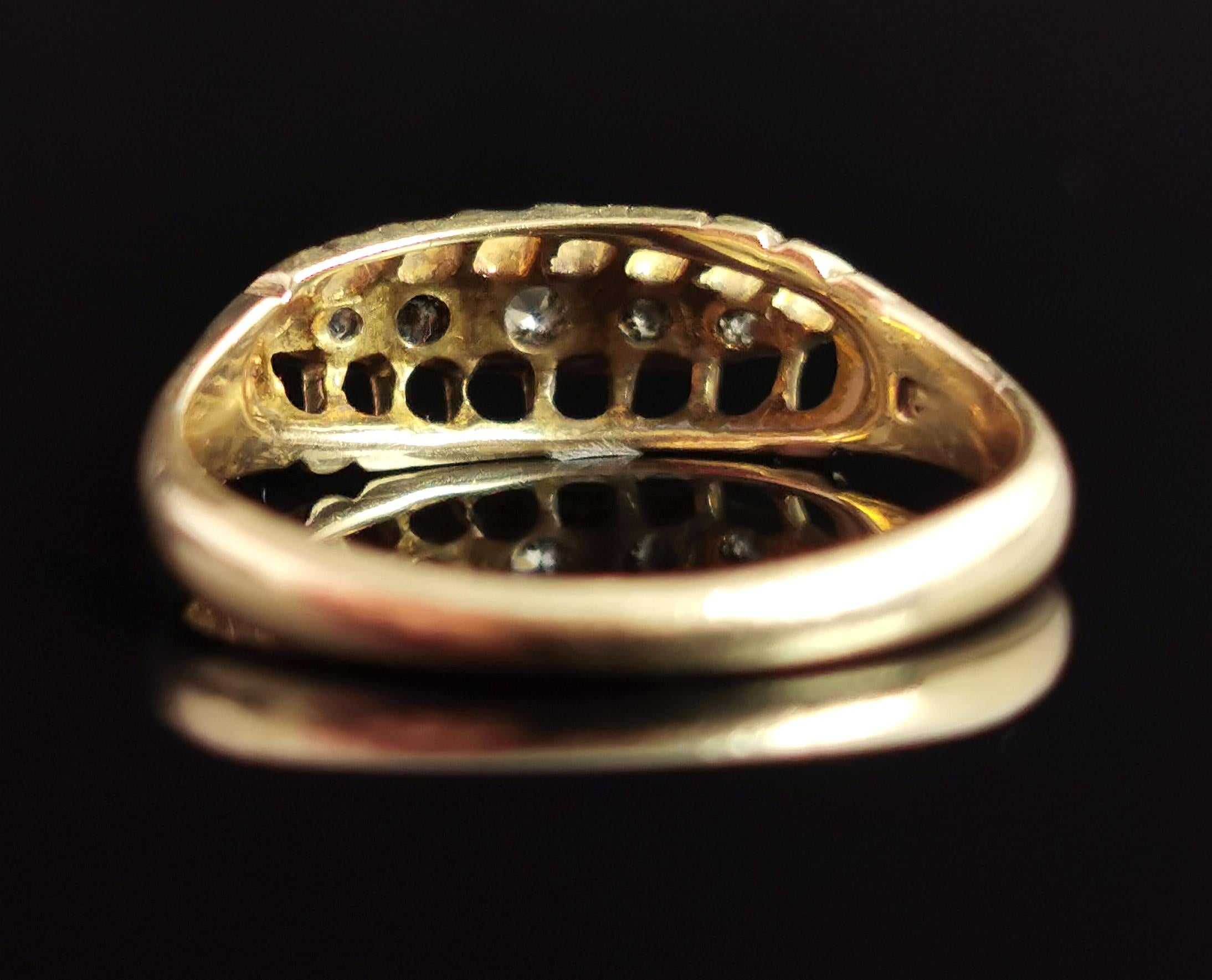 Antique Diamond Five Stone Ring, 18 Karat Yellow Gold, Edwardian For Sale 4
