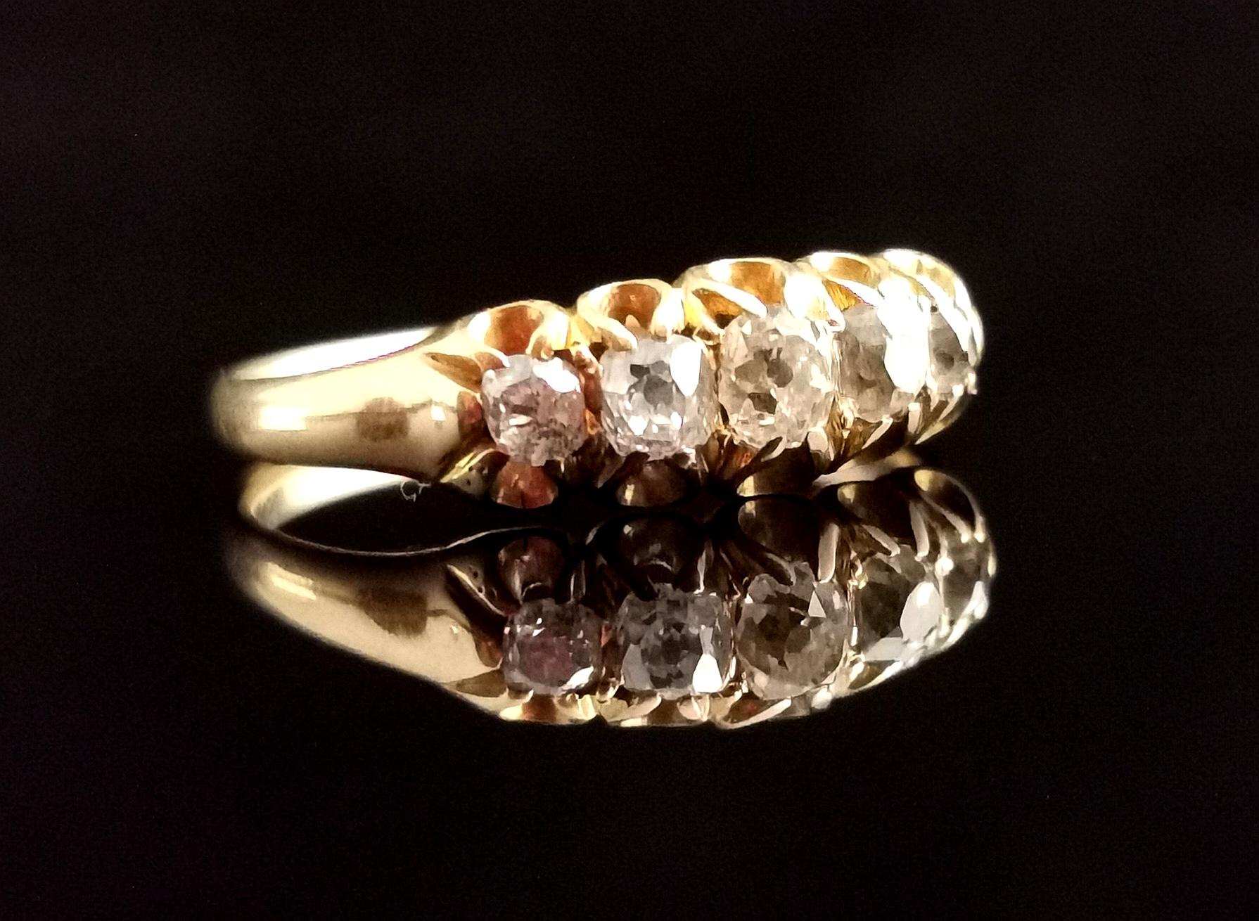 Antique diamond five stone ring, 18 karat yellow gold, Victorian  For Sale 6