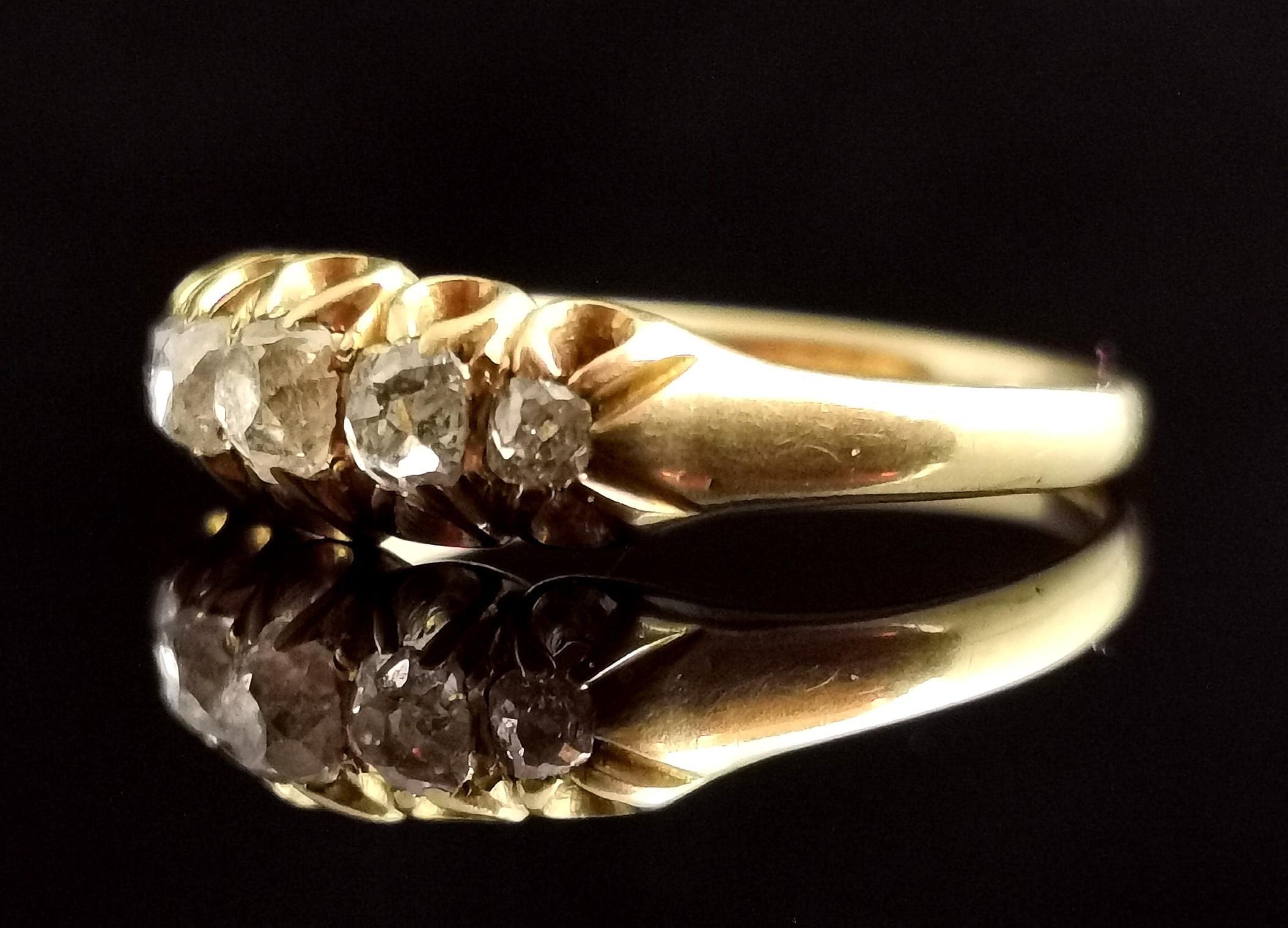 Old European Cut Antique diamond five stone ring, 18 karat yellow gold, Victorian  For Sale