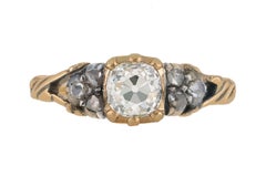Antique diamond flanked solitaire ring, Swedish, circa 1840.