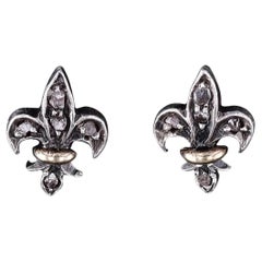 Antique Diamond Fleur de Lis Earrings
