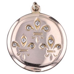 Antique Diamond Fleur de Lis Locket of 10k Gold, Circa 1890-1900