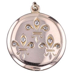 Antike Diamant Fleur de Lis Medaillon von 10k Gold