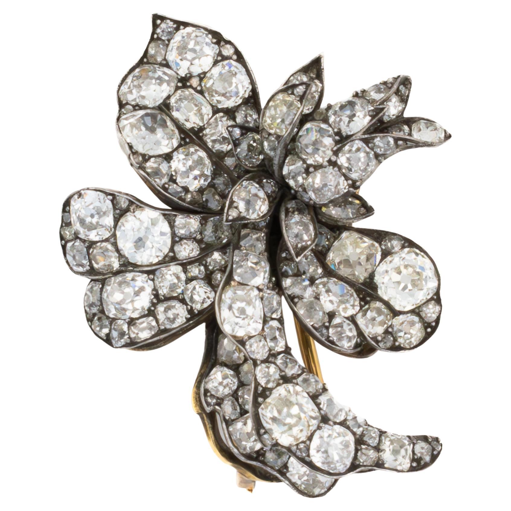 Antiguo Broche Floral de Diamantes Broche de plata con baño de oro