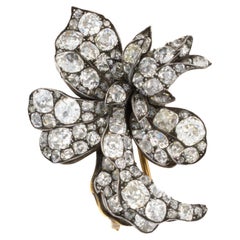 Antiguo Broche Floral de Diamantes Broche de plata con baño de oro
