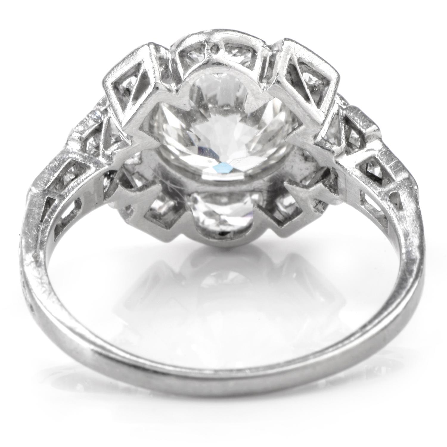 Antique Diamond Floral Motif Platinum Engagement Cocktail Ring In Excellent Condition In Miami, FL