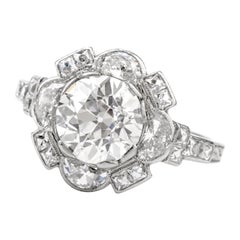 Antique Diamond Floral Motif Platinum Engagement Cocktail Ring