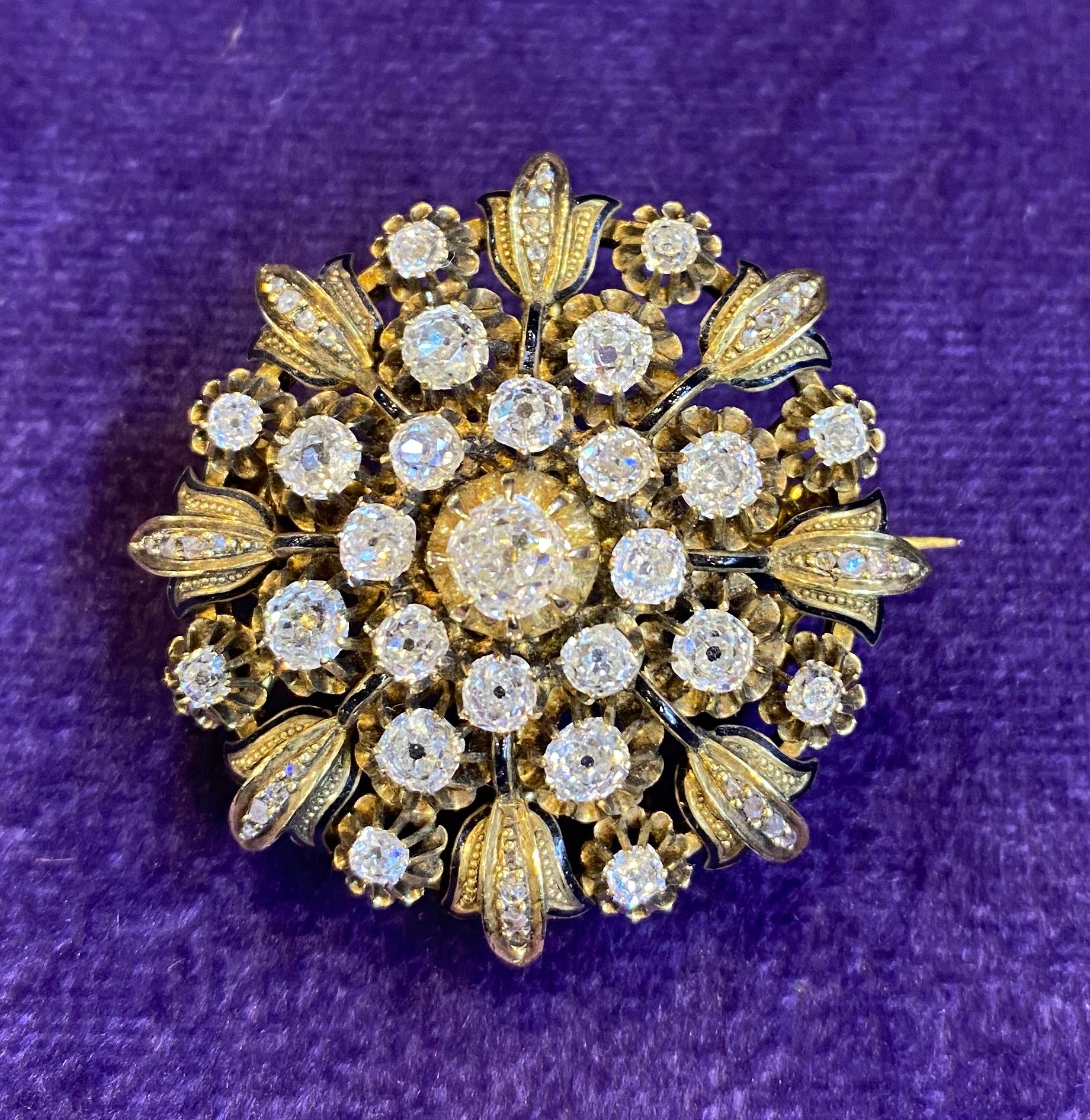 Antique Diamond Flower Brooch 
Set with old mine diamonds
Made circa 1900
Measurements: 1.5