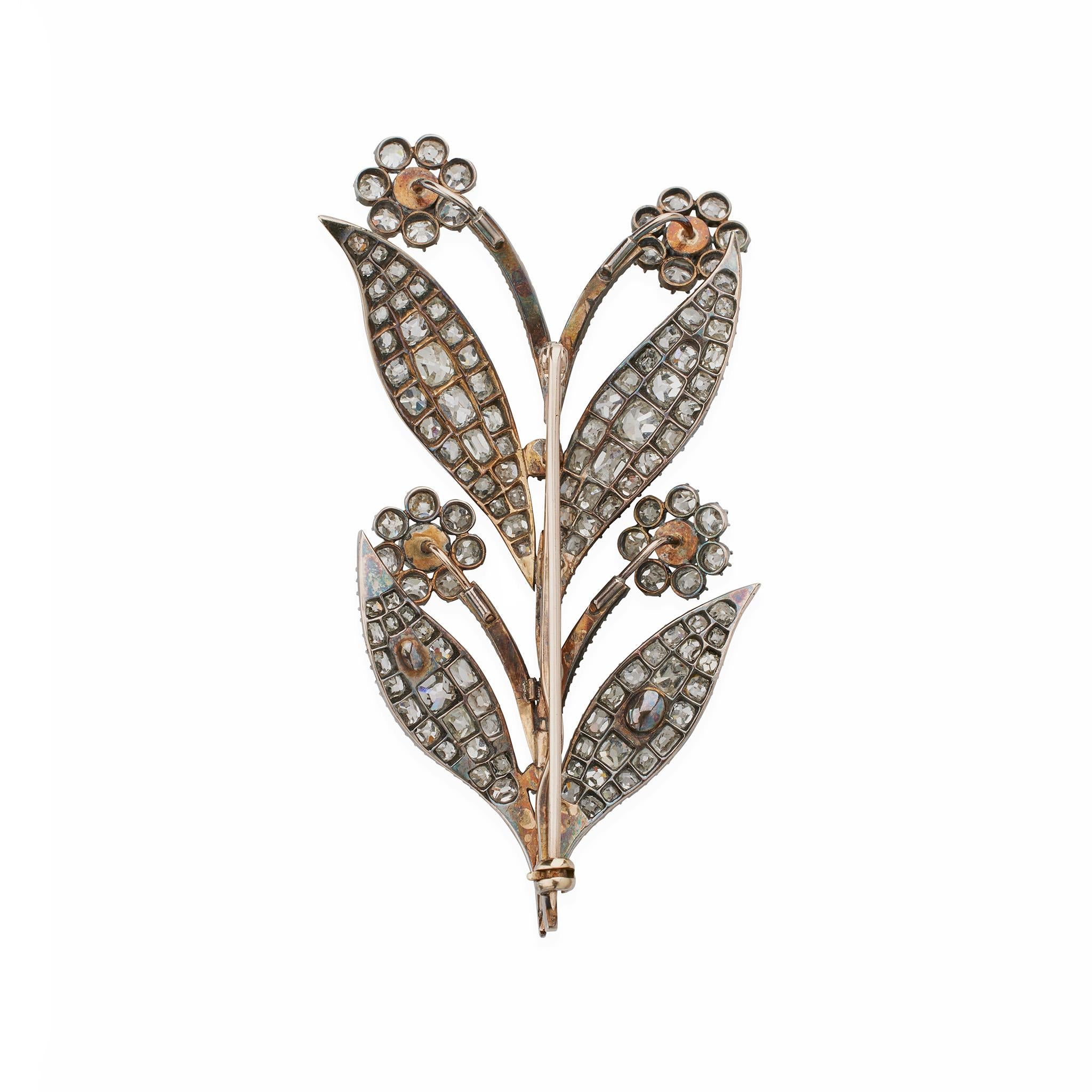 Victorian Antique Diamond Flower Brooch For Sale