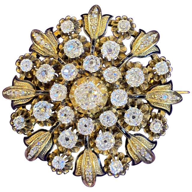 Pearl and Pave Diamond Double Flower Brooch For Sale at 1stDibs