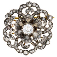 Antique Diamond Flower Brooch in Silver With Gold Platting