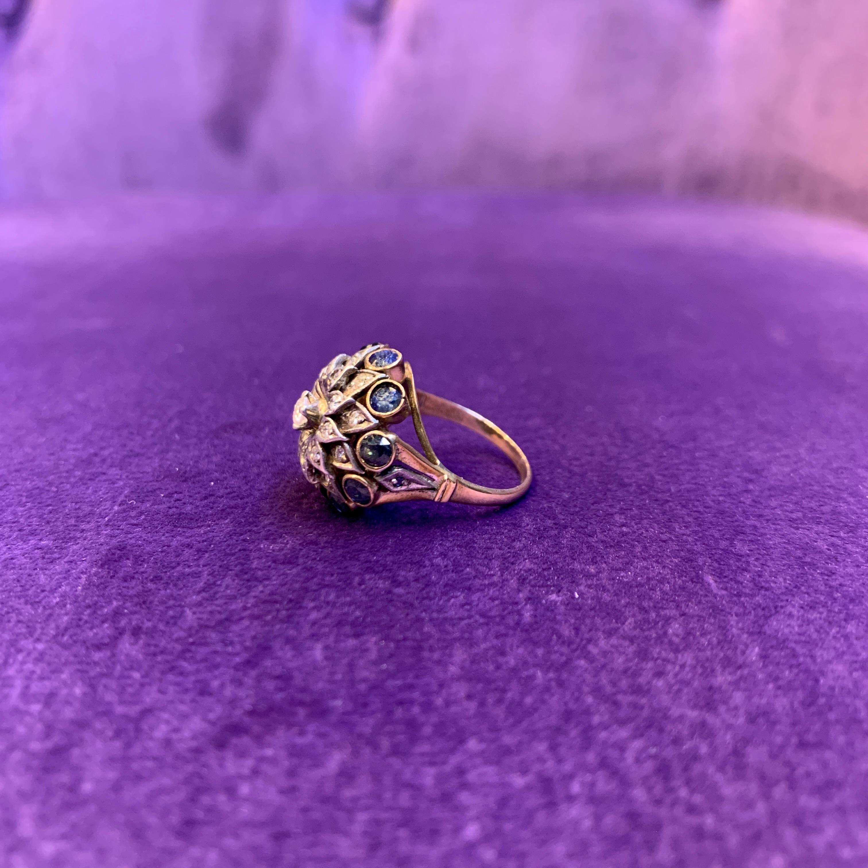 Women's Antique Diamond flower Cocktail Ring  For Sale