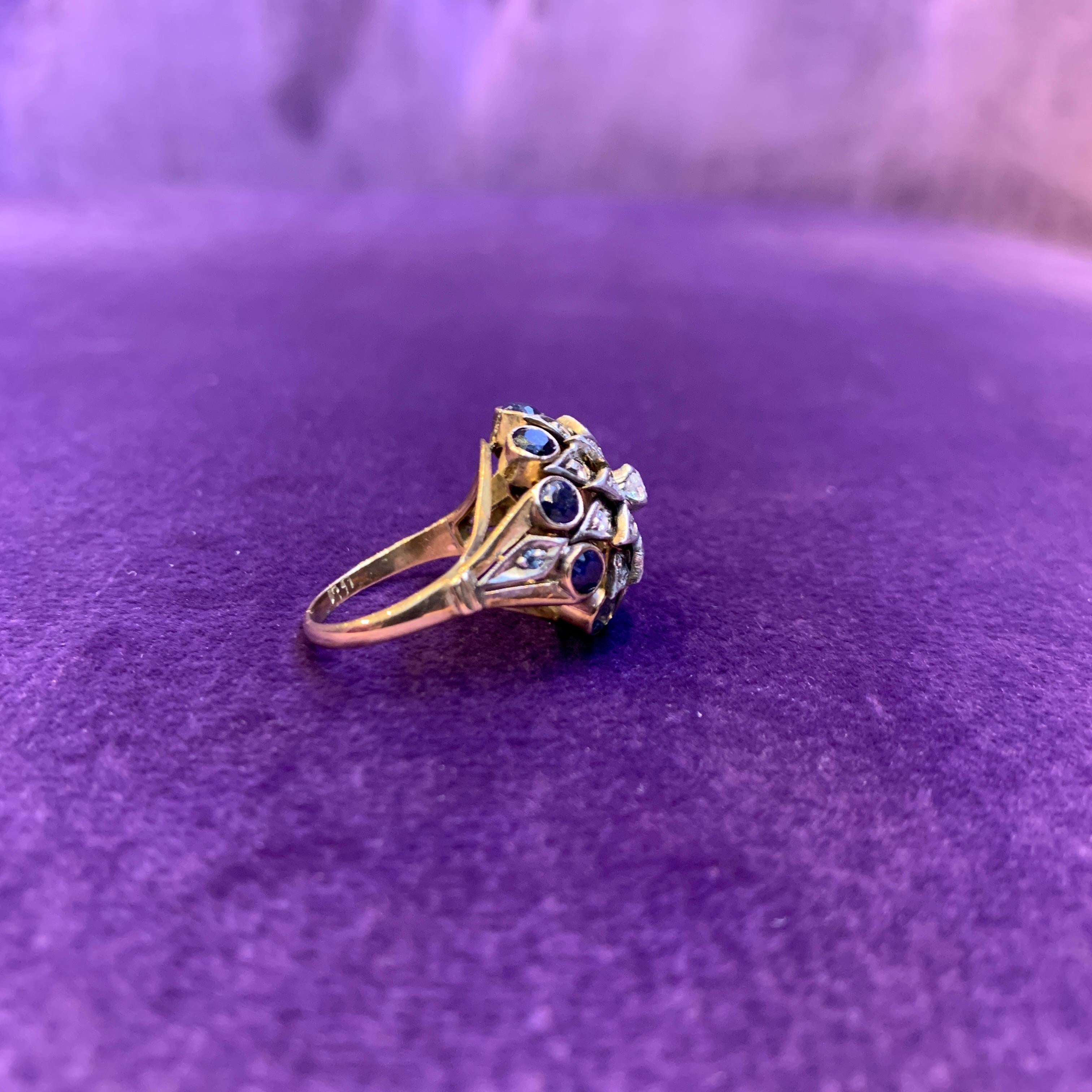 Antique Diamond flower Cocktail Ring  For Sale 2