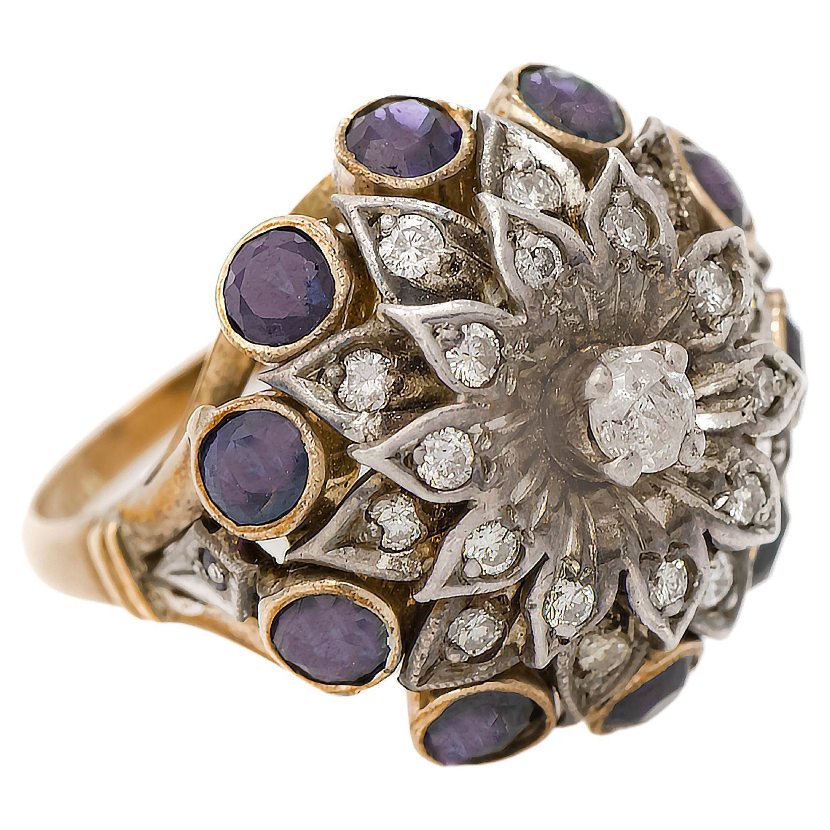 Antique Diamond flower Cocktail Ring  For Sale
