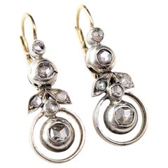Antique Diamond flower earrings, 9k gold and silver, Rose cut