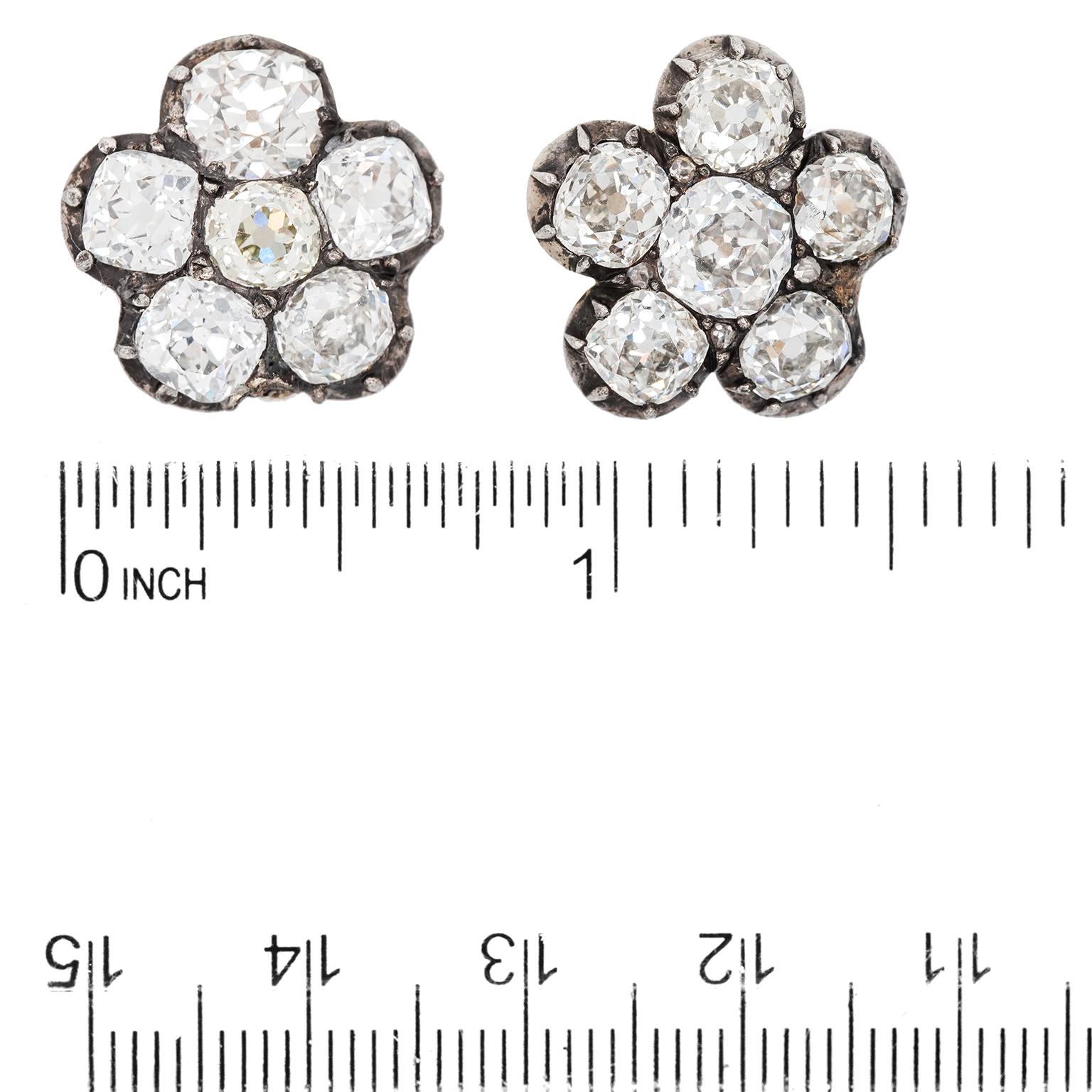 Women's or Men's Antique Diamond Flower Earrings