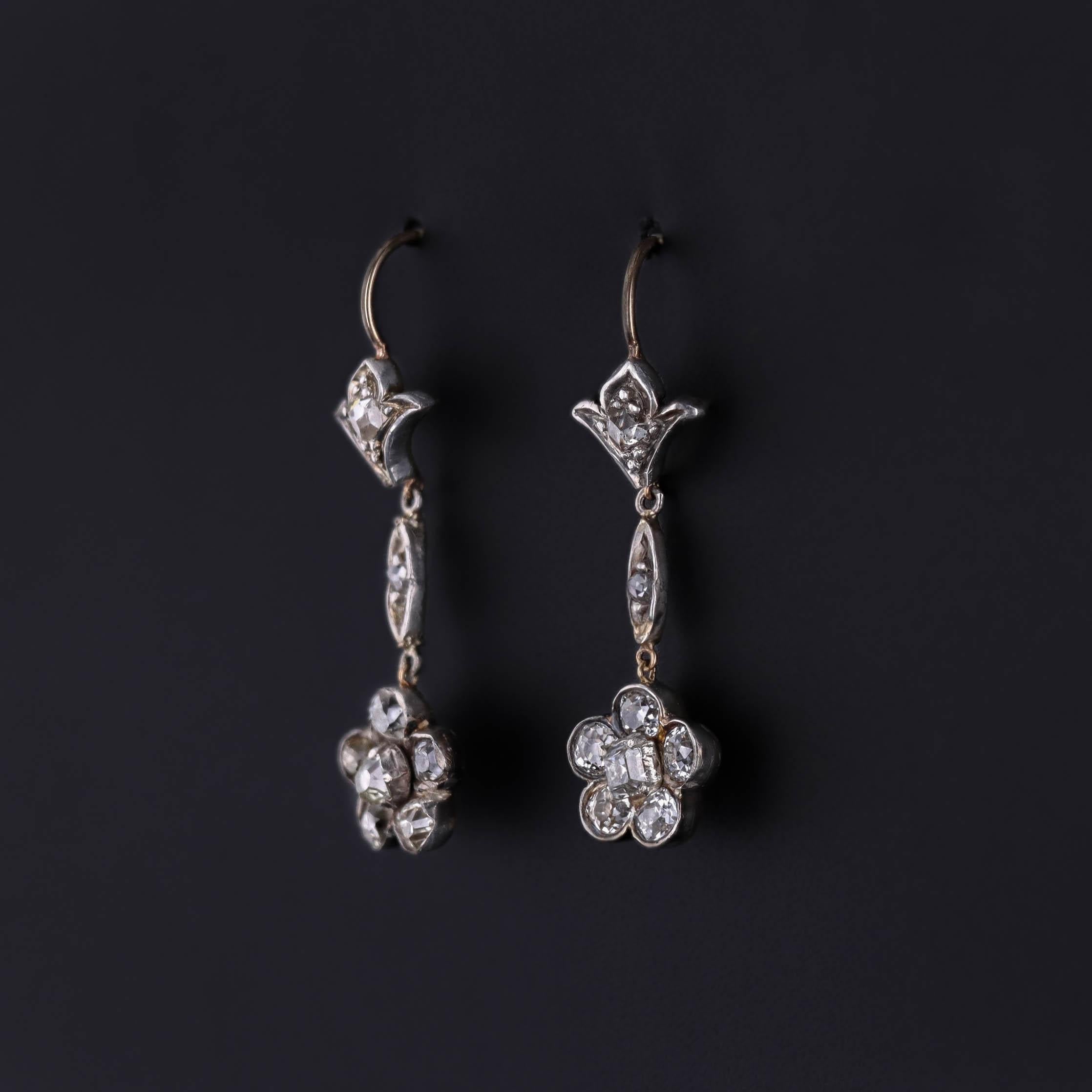 Elegant Antique Diamond Flower Earrings in Silver over Gold (Circa 1890–1910)

A refined expression of Belle Époque artistry, this exquisite pair of antique earrings dates to the period between 1890 and 1910. Each earring showcases a delicate floral
