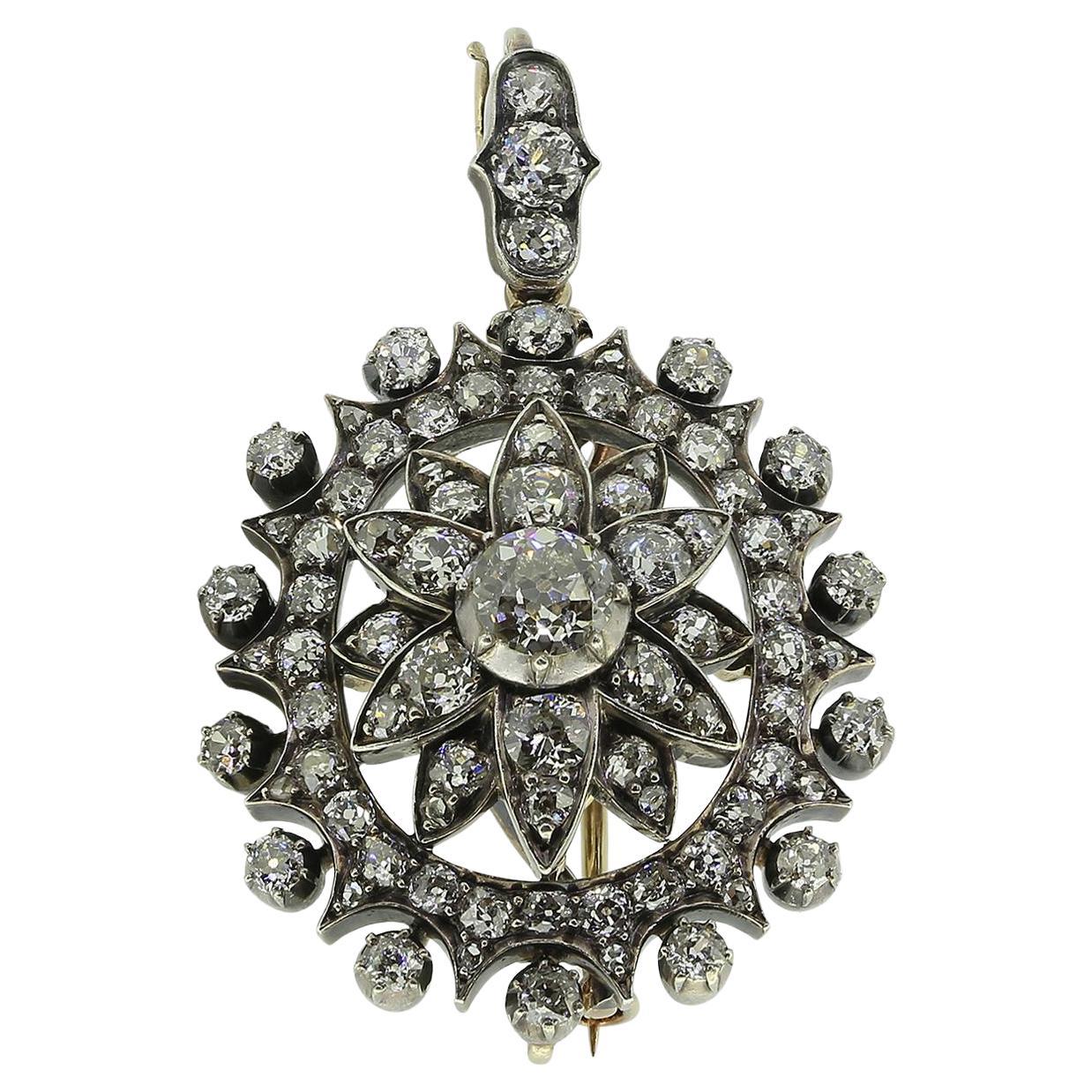 Antique Diamond Flower Pendant Brooch