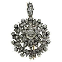 Antique Diamond Flower Pendant Brooch