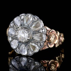 Antique Diamond Flower Ring 18 Carat Gold Silver