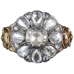 Antique Diamond Flower Ring 18 Carat Gold Silver