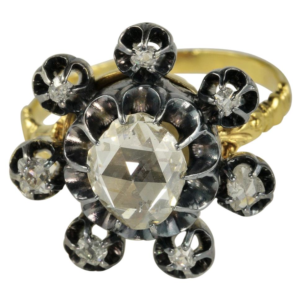 Antique Diamond Flower Ring, circa 1800 For Sale