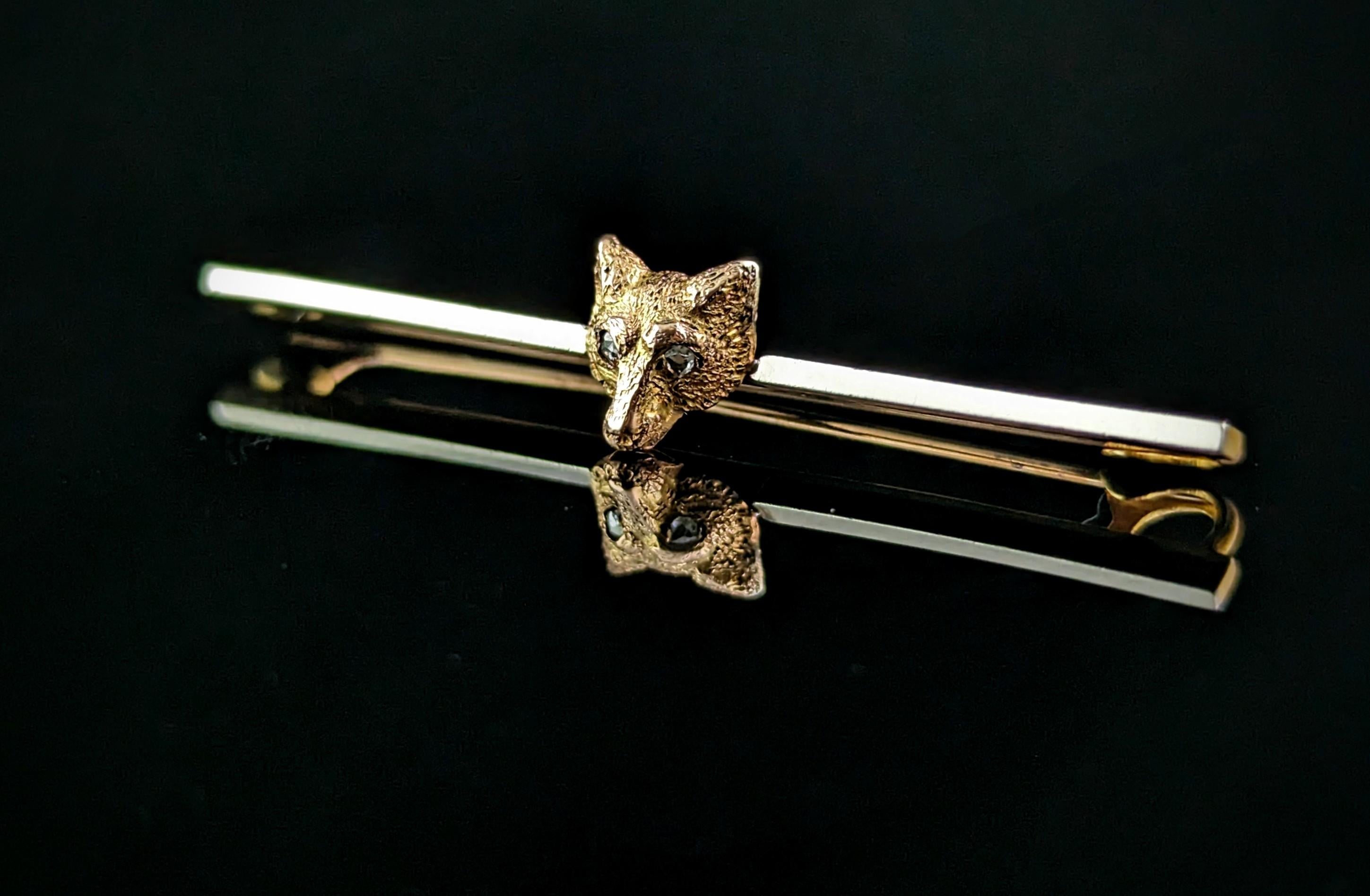 Edwardian Antique Diamond fox brooch, 15k gold and platinum  For Sale