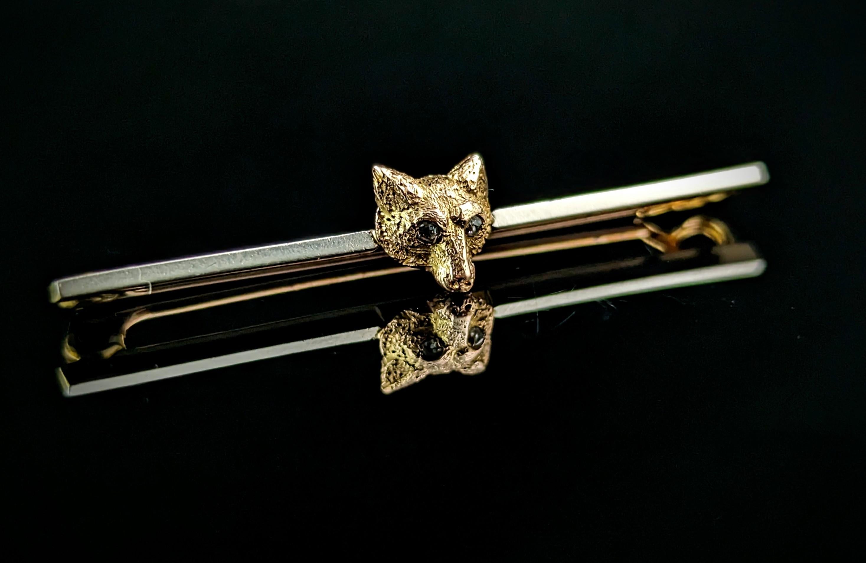 Rose Cut Antique Diamond fox brooch, 15k gold and platinum  For Sale