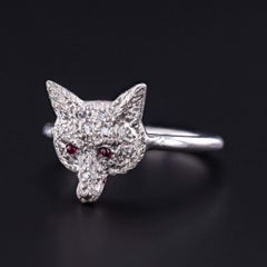 Antique Diamond and Ruby Fox Ring of Platinum, Circa 1910