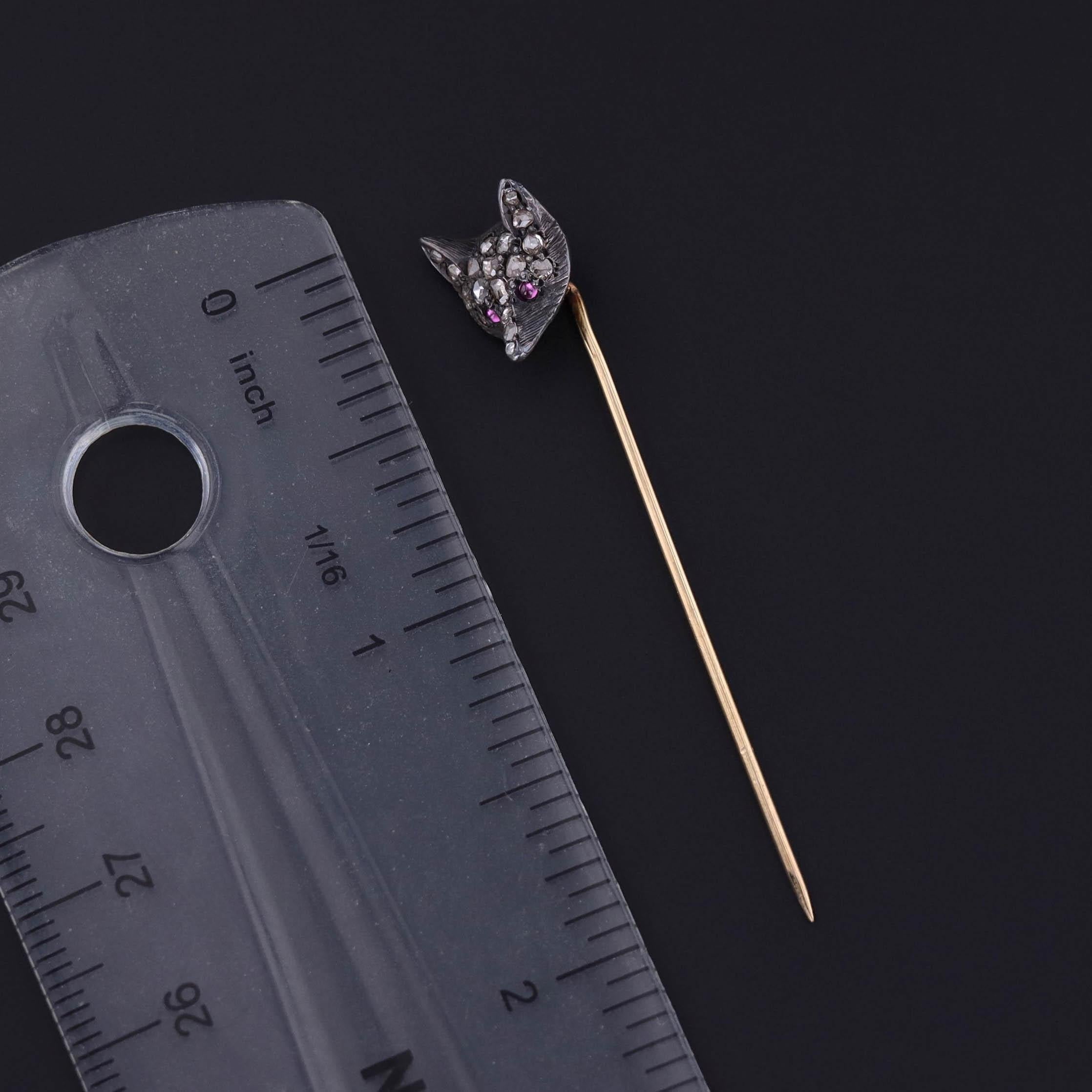 Antike Diamant-Fuchs-Anstecknadel aus Silber und 14k Gold (Rosenschliff) im Angebot